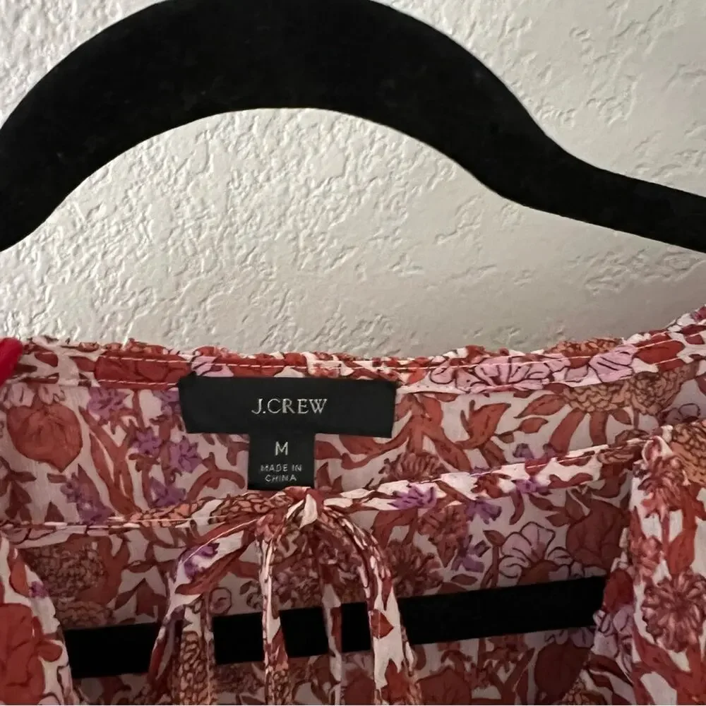 J. Crew Ruffle Crinkle Chiffon Top in Fête Floral